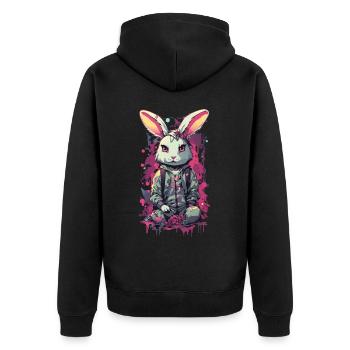 Gothic Bunny Aesthetic Streetwear Design - Unisex Premium Bio Zip Hoodie - Schwarz - Hinten - Nico (187cm)