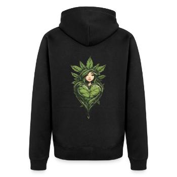 Heart For Plants Streetwear Hemp Leaf Design - Unisex Premium Organic Zip Hoodie - black - Back - Nico (187cm)