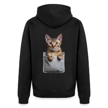 Abessinierkatze in der Tasche Geschenk - Unisex Premium Bio Zip Hoodie - Schwarz - Hinten - Nico (187cm)