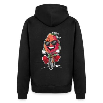 Papaya, Radfahren Auf Dem Fahrrad-Geschenk - Unisex Premium Bio Zip Hoodie - Schwarz - Hinten - Nico (187cm)
