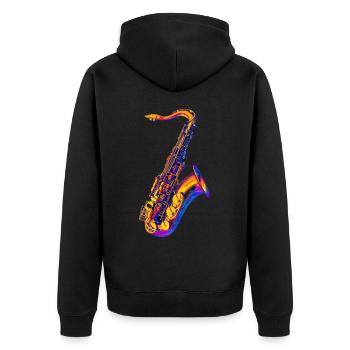 Saxophon - Unisex Premium Bio Zip Hoodie - Schwarz - Hinten - Nico (187cm)
