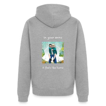 Home white - Unisex Premium Bio Zip Hoodie - Grau meliert - Hinten - Nico (187cm)