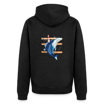 Wal am Leuchtturm - Unisex Premium Bio Zip Hoodie - Schwarz - Hinten - Nico (187cm)