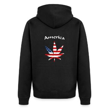Weed USA America Ganja - Unisex Premium Bio Zip Hoodie - Schwarz - Hinten - Nico (187cm)