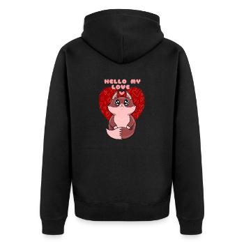 HALLO MEIN LIEBE FUCHS - Unisex Premium Bio Zip Hoodie - Schwarz - Hinten - Nico (187cm)