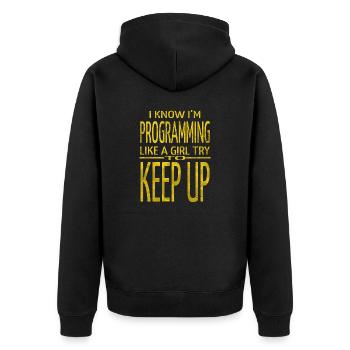 computer language bday statement backend developer - Unisex Premium Bio Zip Hoodie - Schwarz - Hinten - Nico (187cm)
