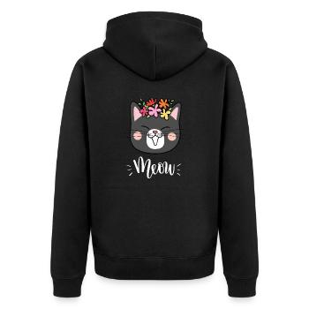 Niedliche Kawaii lustige Katze mit Blumen, die Miauen sagen - Unisex Premium Bio Zip Hoodie - Schwarz - Hinten - Nico (187cm)