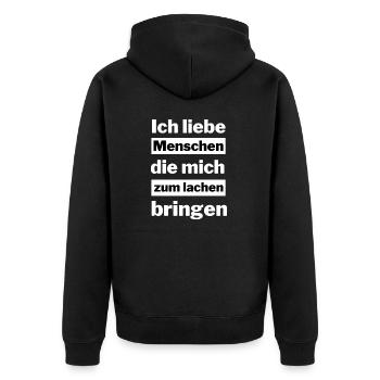 Lustiger Spruch zum Lachen Geschenk Gute Laune - Unisex Premium Bio Zip Hoodie - Schwarz - Hinten - Nico (187cm)