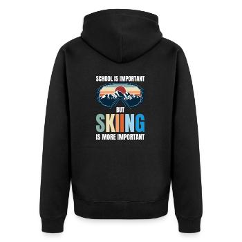 Schule ist wichtig, aber Skifahren ist wichtiger - Unisex Premium Bio Zip Hoodie - Schwarz - Hinten - Nico (187cm)