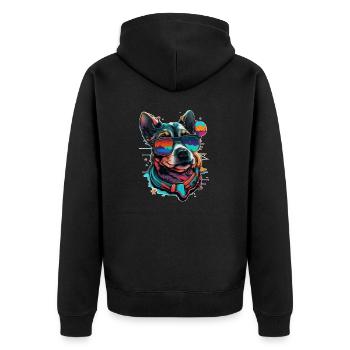 Head of dog in bright colors with sunglasses - Unisex Premium Organic Zip Hoodie - black - Back - Nico (187cm)