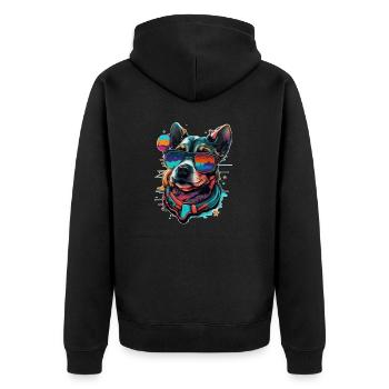Hipster Bello Hundegesicht in bunten Farben - Unisex Premium Bio Zip Hoodie - Schwarz - Hinten - Nico (187cm)