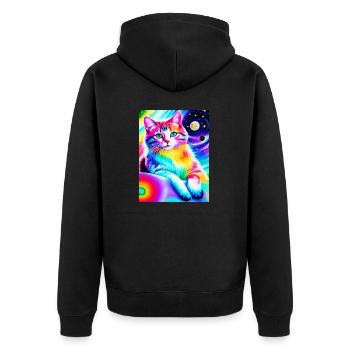 Bunte kosmische Kawaii-Katze - Unisex Premium Bio Zip Hoodie - Schwarz - Hinten - Nico (187cm)