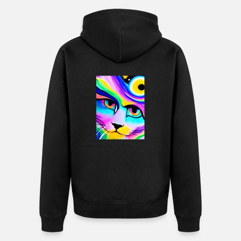 Cosmic Anime Cat Gros plan - Veste à capuche bio Premium Unisexe - noir