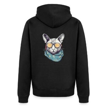 Chat lunettes jaunes - Veste à capuche bio Premium Unisexe - noir - Dos - Nico (187cm)