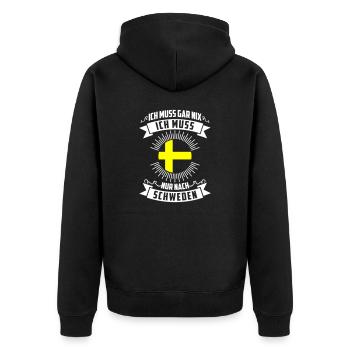 ich muss nach schweden - Unisex Premium Bio Zip Hoodie - Schwarz - Hinten - Nico (187cm)