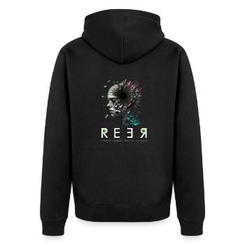 RESPEKT, UMARMUNG, EMPATHIE, WIEDERHERSTELLUNG - Psychische Gesundheit - Unisex Premium Bio Zip Hoodie - Schwarz - Hinten - Nico (187cm)