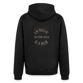 Ich werde nicht alt, ich werde nur wertvoll - Unisex Premium Bio Zip Hoodie - Schwarz - Hinten - Nico (187cm)