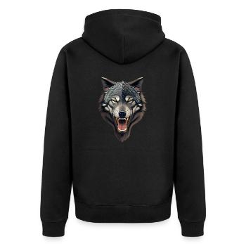 wolf - Unisex Premium Organic Zip Hoodie - black - Back - Nico (187cm)