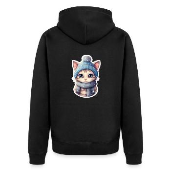 Chat avec chapeau et écharpe - Veste à capuche bio Premium Unisexe - noir - Dos - Nico (187cm)