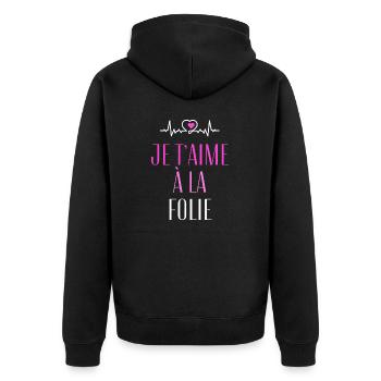 Je t'aime à la folie - Veste à capuche bio Premium Unisexe - noir - Dos - Nico (187cm)