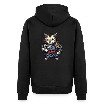 Samurai-Katze #15 - Unisex Premium Bio Zip Hoodie - Schwarz - Hinten - Nico (187cm)