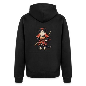 Katzen Samurai - Unisex Premium Bio Zip Hoodie - Schwarz - Hinten - Nico (187cm)