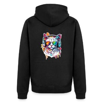 Kopfhörer / Audio / Musik / Tier / Katze / cool - Unisex Premium Bio Zip Hoodie - Schwarz - Hinten - Nico (187cm)