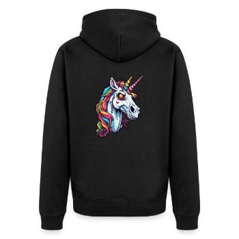Einhorn / Fabelwesen / Märchen / Magie / Glitzer - Unisex Premium Bio Zip Hoodie - Schwarz - Hinten - Nico (187cm)