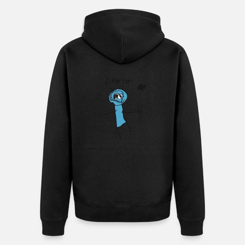 Strichmännchen "Super Typ" - Unisex Premium Bio Zip Hoodie - Schwarz