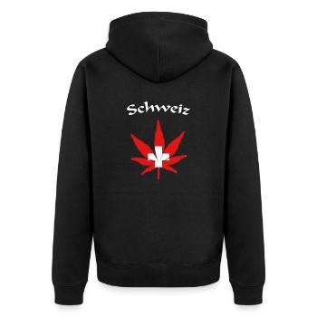 Schweiz Weed Ganja Swiss - Unisex Premium Bio Zip Hoodie - Schwarz - Hinten - Nico (187cm)