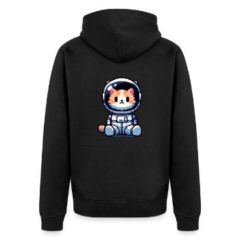 Cosmic Cat Entdecker - Unisex Premium Bio Zip Hoodie - Schwarz - Hinten - Nico (187cm)