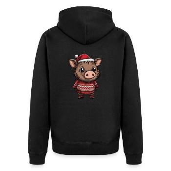 Pig Christmas Wild Boar - Unisex Premium Organic Zip Hoodie - black - Back - Nico (187cm)
