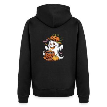 Pumpkin Halloween Ghost - Unisex Premium Organic Zip Hoodie - black - Back - Nico (187cm)