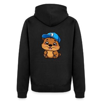 Jubelnder Biber-Fan - Unisex Premium Bio Zip Hoodie - Schwarz - Hinten - Nico (187cm)