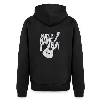Glaubensbotschaft durch Gitarrenmusik - Unisex Premium Bio Zip Hoodie - Schwarz - Hinten - Nico (187cm)