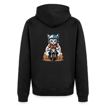 Cat Motocross Bike Gift Supermoto Motorcycle - Unisex Premium Organic Zip Hoodie - black - Back - Nico (187cm)