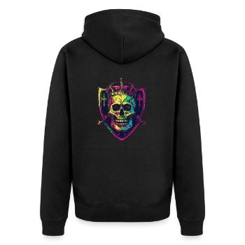 König Skull Krone Wappen - Unisex Premium Bio Zip Hoodie - Schwarz - Hinten - Nico (187cm)