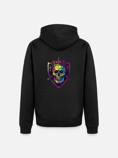 King Skull Crown Crest - Unisex Premium Organic Zip Hoodie - black