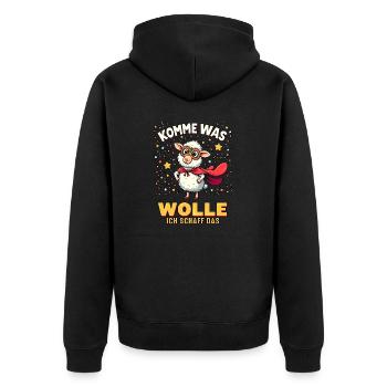 Komme was wolle - Karneval Schaf - Unisex Premium Bio Zip Hoodie - Schwarz - Hinten - Nico (187cm)