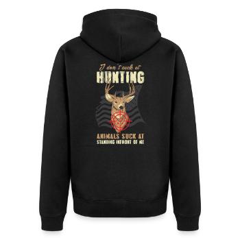 I Don't Suck At Hunting Funny Hunter - Unisex Premium Bio Zip Hoodie - Schwarz - Hinten - Nico (187cm)