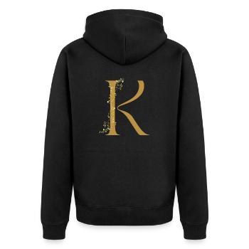 Buchstabe K mit schnörkel - Unisex Premium Bio Zip Hoodie - Schwarz - Hinten - Nico (187cm)