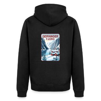 Geiranger Fjord - Unisex Premium Bio Zip Hoodie - Schwarz - Hinten - Nico (187cm)