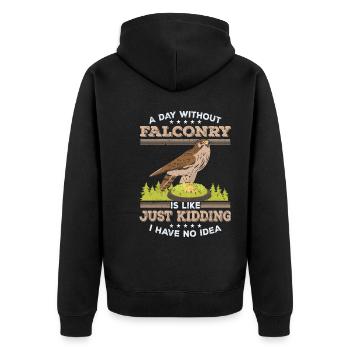 Falknerei - Unisex Premium Bio Zip Hoodie - Schwarz - Hinten - Nico (187cm)
