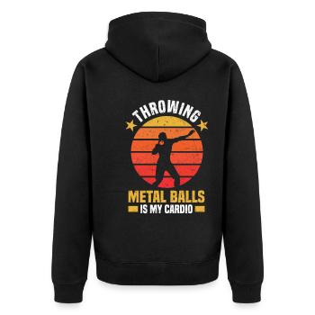 Kugelstoßen Leichtathletik | Sport Athlet Geschenk - Unisex Premium Bio Zip Hoodie - Schwarz - Hinten - Nico (187cm)
