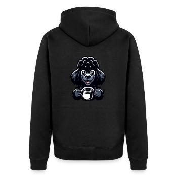 Pudel und Kaffee Frühaufsteher Motiv - Unisex Premium Bio Zip Hoodie - Schwarz - Hinten - Nico (187cm)