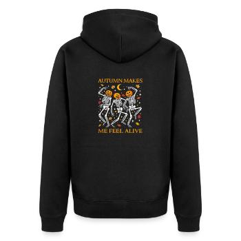 Funny Halloween Dancing Skeletons Autumn Fall Pun - Unisex Premium Organic Zip Hoodie - black - Back - Nico (187cm)