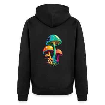 Magic Mushrooms Colorful - Bunte Magische Pilze - Unisex Premium Bio Zip Hoodie - Schwarz - Hinten - Nico (187cm)