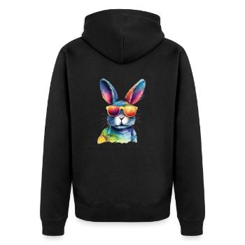 Cool colorful rabbit - rabbit with sunglasses - Unisex Premium Organic Zip Hoodie - black - Back - Nico (187cm)
