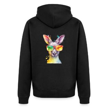 Colorful cool kangaroo with sunglasses - Unisex Premium Organic Zip Hoodie - black - Back - Nico (187cm)
