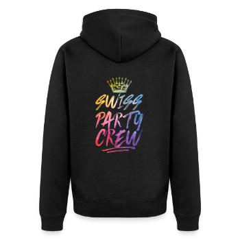 Swiss Party Crew Bunt Schweiz - Unisex Premium Organic Zip Hoodie - black - Back - Nico (187cm)